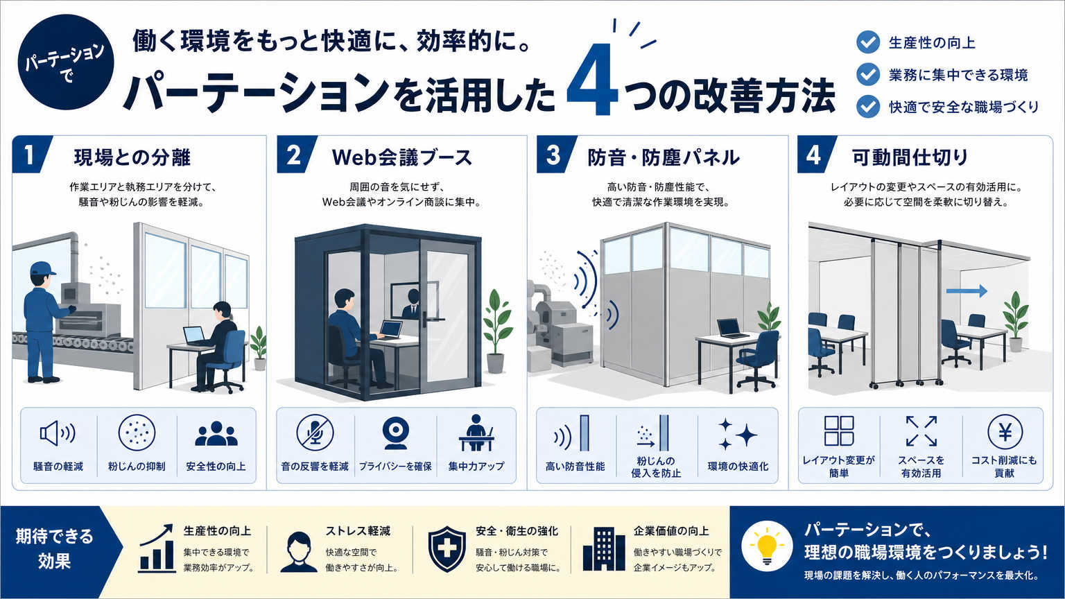 パーテーションを活用した製造業オフィスの改善方法